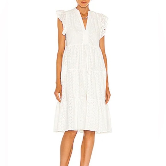 Amanda Uprichard Sheradin Tiered Eyelet Dress in White - Size Medium - Picture 2 of 9